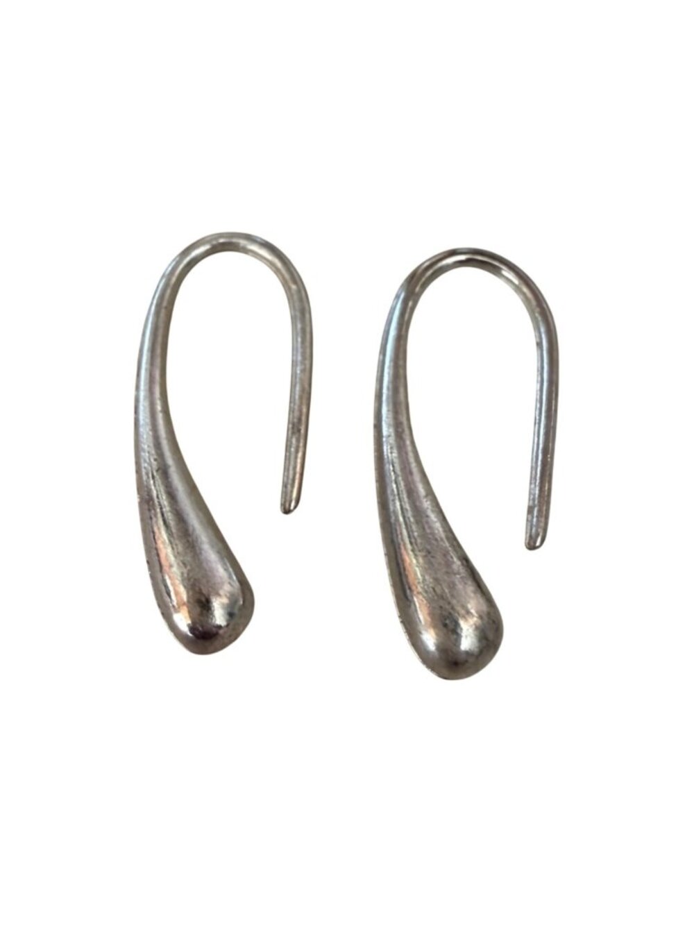 Sterling Silver Teardrop Hook Earrings Minimalist Design wide through ear